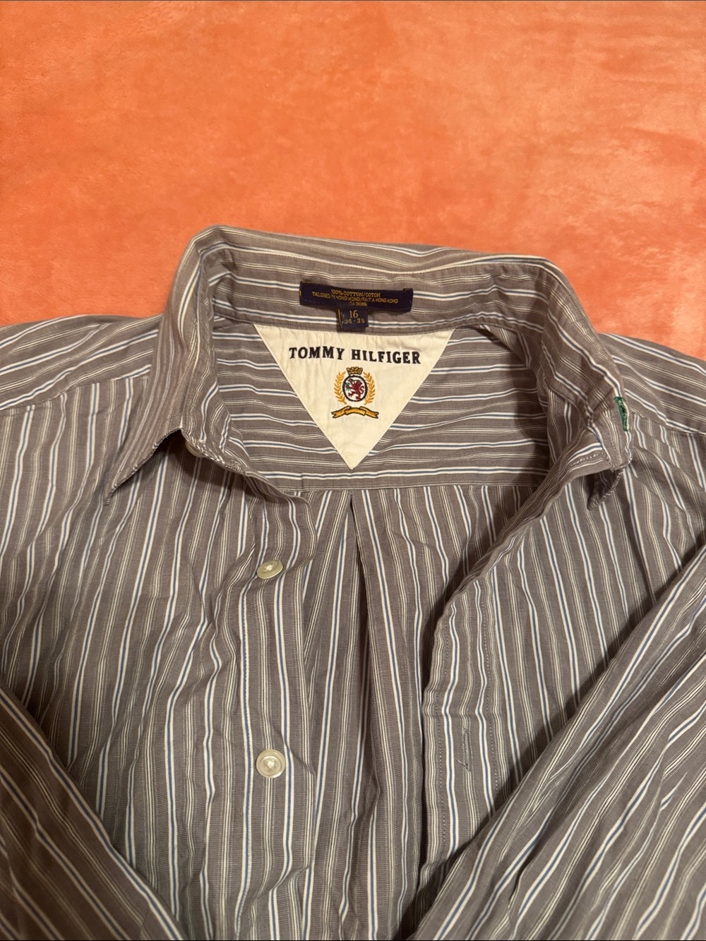 Tommy Hilfiger Men's Gray and White Striped Dress Shirt
